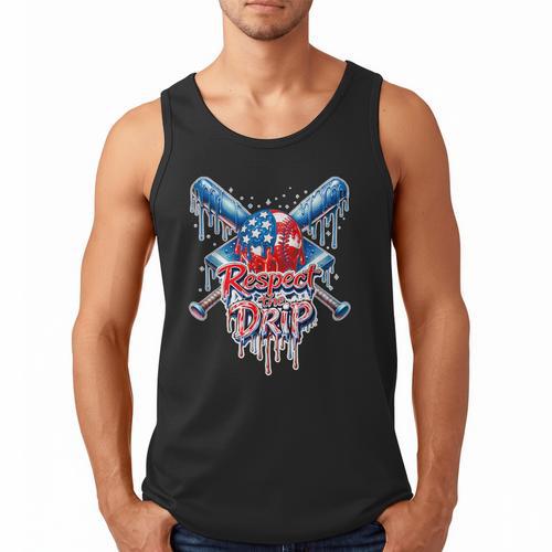 Respect The Drip Baseball American Flag Ice Cream Drip Youth Men Tank Top - Sportilla