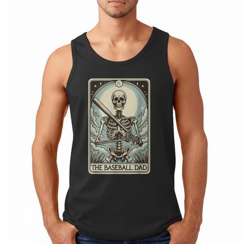 Retro Skeleton Baseball Dad Tarot Card Halloween Sport Lover Men Tank Top - Sportilla