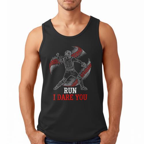 Run I Dare You Baseball Catcher Graphic Players Fans Men Tank Top - Sportilla