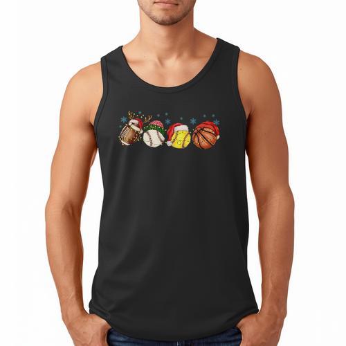 Santa Sports Boys Xmas Baseball Football Softball Basketball Men Tank Top - Sportilla