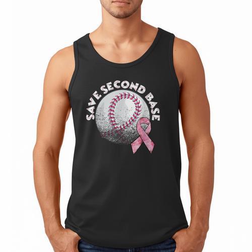 Save 2nd Base Breast Cancer Awareness Pink Ribbon Baseball Men Tank Top - Sportilla