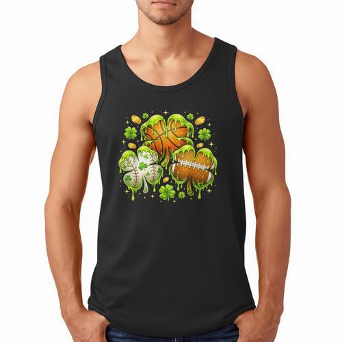 Shamrock Basketball Baseball Drip St Patrick's Day Boys Men Men Tank Top - Sportilla