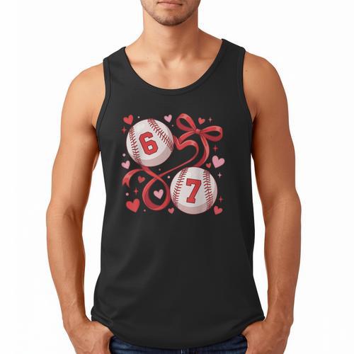 Six Seven Baseball Lover Sports Red Heart Bow Valentine Girl Men Tank Top - Sportilla