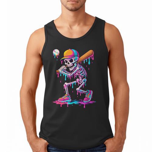 Skelton Playing Baseball Halloween Baseball Drip Boys Kids Men Tank Top - Sportilla