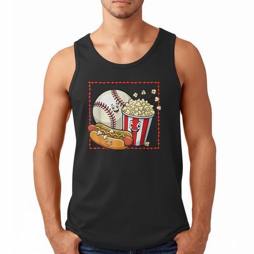 Smiling Baseball Popcorn And Hot-Dog Cartoon Apparel Men Tank Top - Sportilla