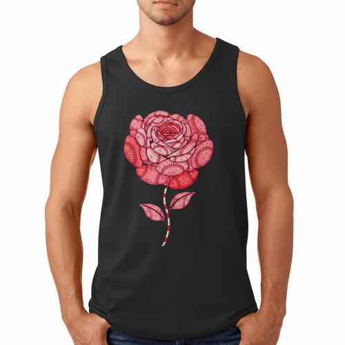 Sporty Rose Graphic With Baseball And Rugby Ball Petals Men Tank Top - Sportilla