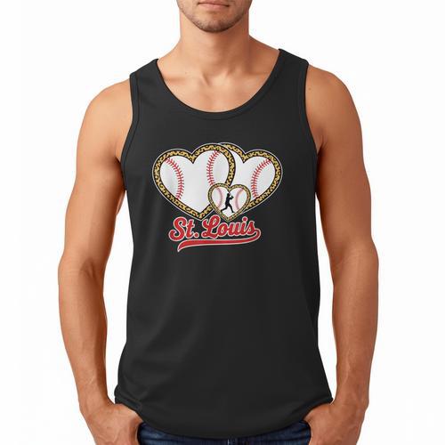 St Louis Leopard Heart Baseball Batter Boys Fan Men Tank Top - Sportilla