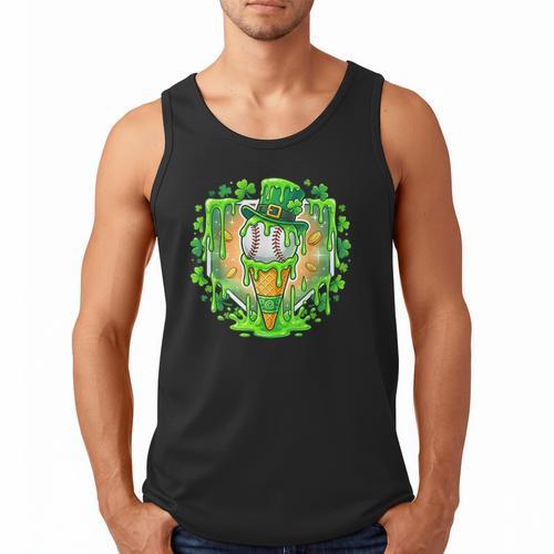 St Patrick Day Baseball Drip Ice Cream Baseball Home Plate Men Tank Top - Sportilla