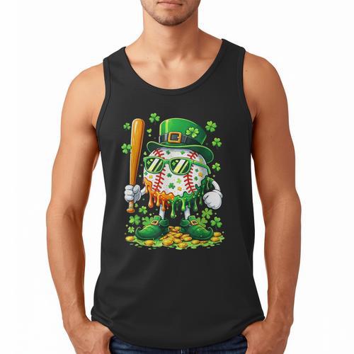 St Patricks Day Baseball Ice Cream Baseball Player Cartoon Men Tank Top - Sportilla