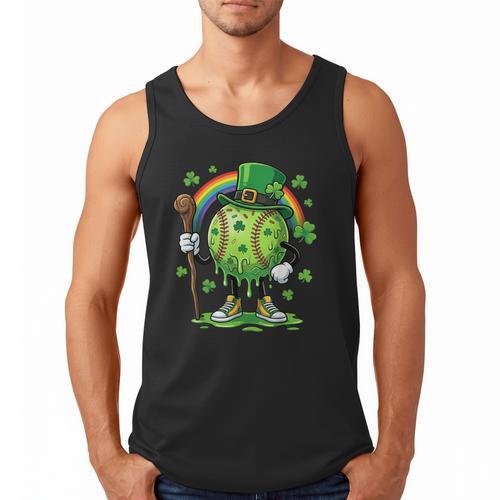 St Patricks Day Baseball Leprechaun Rainbow Green Baseball Men Tank Top - Sportilla