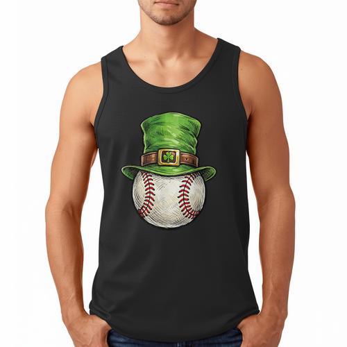 St Patricks Day Baseball Player Leprechaun Hat Men Boys Kids Men Tank Top - Sportilla