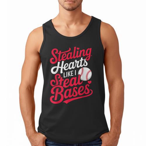 Stealing Hearts Like I Steal Bases Cute Baseball Boys Men Tank Top - Sportilla