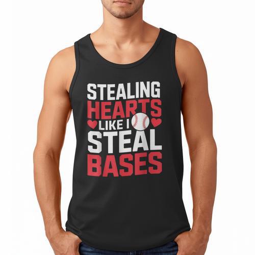 Stealing Hearts Like I Steal Bases Cute Baseball Kids Men Tank Top - Sportilla