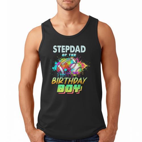 Stepdad Of The Birthday Boy Baseball Football Colorful Men Tank Top - Sportilla