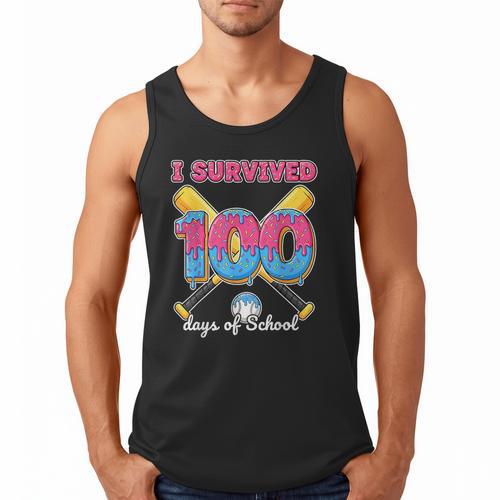 I Survived 100 Days Of School Baseball Cream Drip Boys Men Tank Top - Sportilla