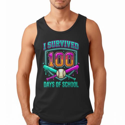 I Survived 100 Days Of School Baseball Drip Men Tank Top - Sportilla