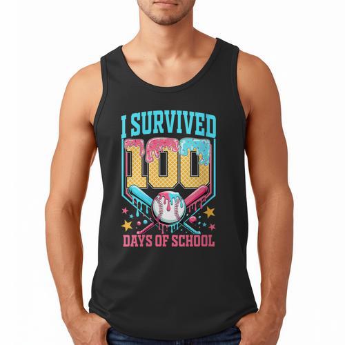 I Survived 100 Days Of School Baseball Drip Students Teacher Men Tank Top - Sportilla