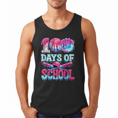 Survived 100 Days Of School Baseball Ice Cream Drip Boy Kids Men Tank Top - Sportilla