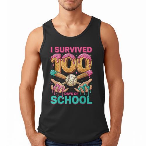 I Survived 100 Days Of School Baseball Ice Cream Drip Men Tank Top - Sportilla