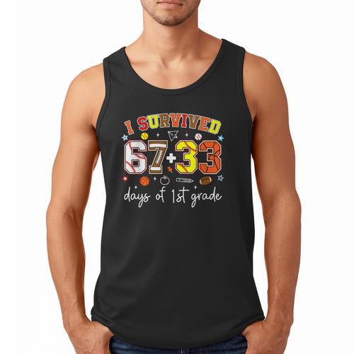 I Survived 6733 Days Of 1st Grade Baseball Football 100 Day Men Tank Top - Sportilla