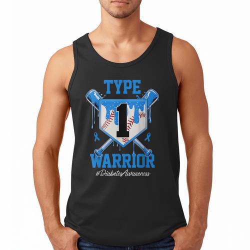 T1D Warrior Baseball Drip Diabetes Awareness Blue Ribbon Men Tank Top - Sportilla
