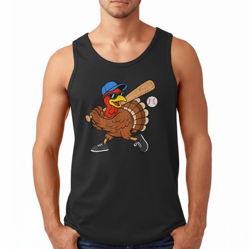 Turkey Baseball Thanksgiving Sports Humor Men Boy Kids Men Tank Top - Sportilla