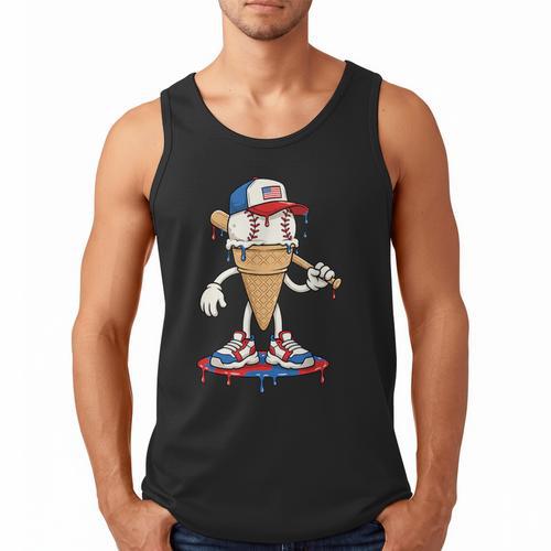 USA Patriotic Baseball Ice Cream Cone Freedom Men Tank Top - Sportilla