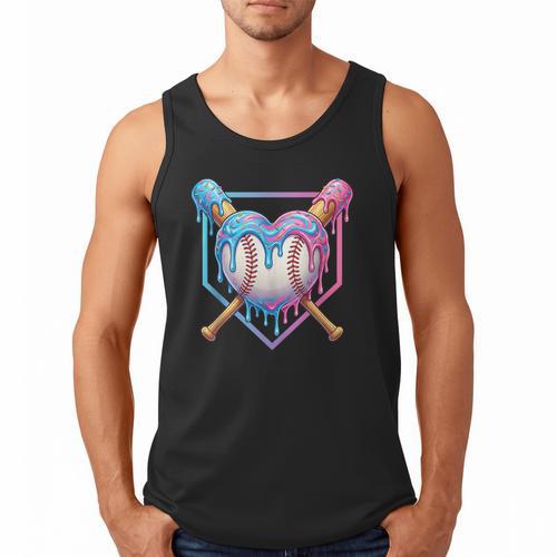 Valentines Baseball Heart Dripping Ice Cream Gen Z Alpha Men Tank Top - Sportilla