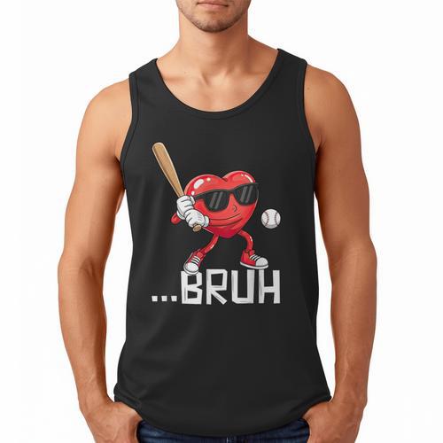 Valentines Bruh Red Heart Playing Baseball Men Boys Kids Men Tank Top - Sportilla