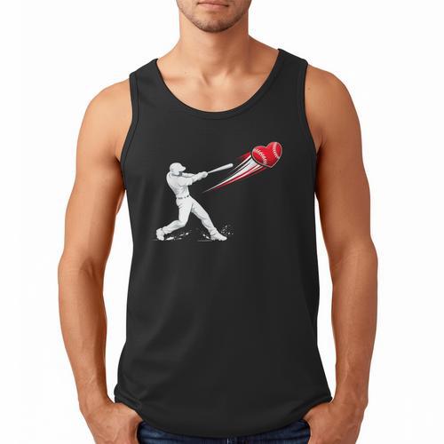 Valentines Day Baseball Batter Silhouette Heart Men Tank Top - Sportilla