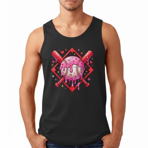 Valentines Day Baseball Boys Ice Cream Drip Heart Youth Kids Men Tank Top - Sportilla