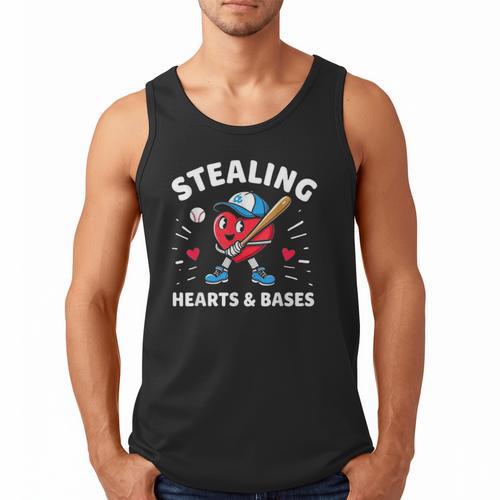 Valentines Day Baseball Stealing Hearts Bases Boys Kids Men Men Tank Top - Sportilla