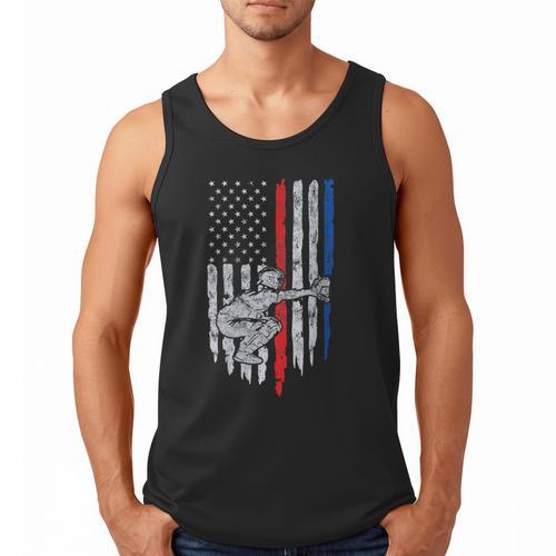 Vintage Baseball US Flag Tee Baseball Dad Player Coach Men Tank Top - Sportilla