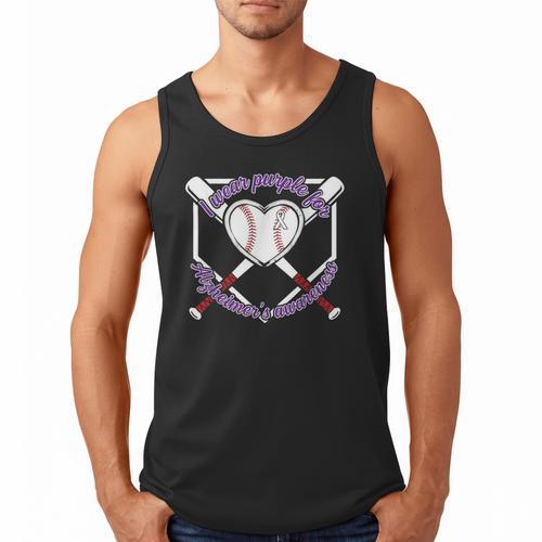 I Wear Purple For Alzheimers Awareness Baseball Heart Ribbon Men Tank Top - Sportilla