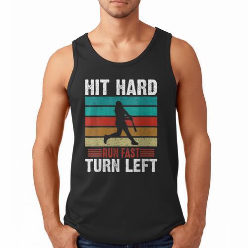 Women's Retro Hit Hard Run Fast Turn Left Baseball Lover Men Tank Top - Sportilla