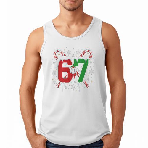67 Baseball Christmas Candy Cane Snowflake Holiday Sports Men Tank Top - Sportilla