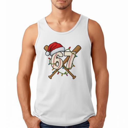 67 Baseball Xmas Lights Santa Hat Holiday Men Tank Top - Sportilla