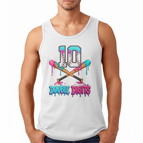 Baseball 10 Year Old Ice Cream Drip 10th Bday Double Digits Men Tank Top - Sportilla