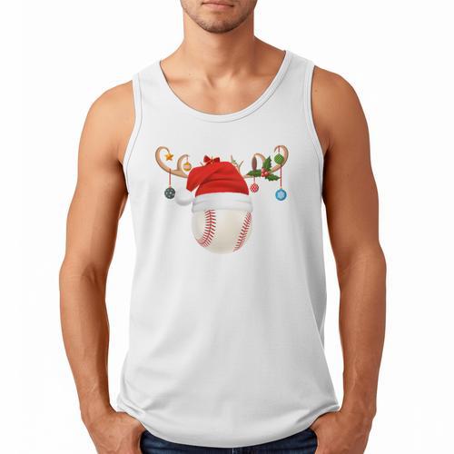 Baseball Christmas Reindeer Santa Hat Sports Player Xmas Men Tank Top - Sportilla