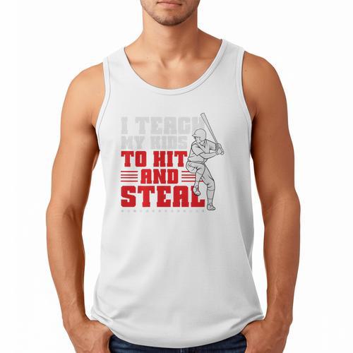 Baseball Dad Teach Kids Hit And Steal Softball Game Premium Tri-Blend Men Tank Top - Sportilla