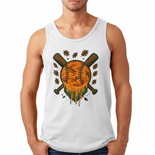 Baseball Drip Ice Cream Dripping Blaze Hunter Orange Camo Men Tank Top - Sportilla