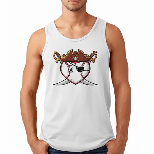 Baseball Heart Pirate Hat Crossed Swords Men Boys Kids Youth Premium Tri-Blend Men Tank Top - Sportilla