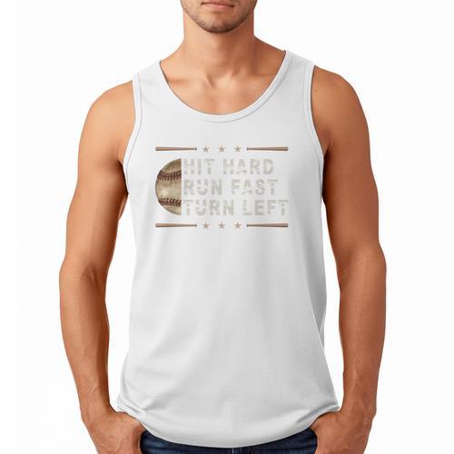 Baseball Hit Hard Run Fast Turn Left Men Boys Men Tank Top - Sportilla