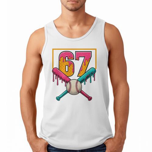 Baseball Ice Cream Drip Number 67 Player 67th Birthday Premium Tri-Blend Men Tank Top - Sportilla