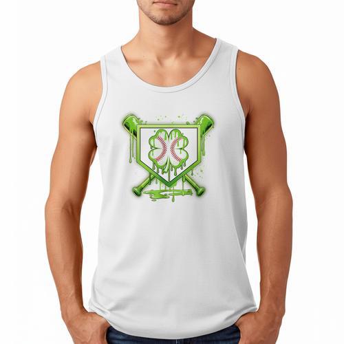 Baseball Icecream St Patrick's Day Lucky Charm Shamrock Drip Men Tank Top - Sportilla