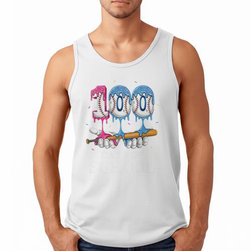 Baseball Player 100 Days Of School Sports Ice Cream Drip Premium Tri-Blend Men Tank Top - Sportilla