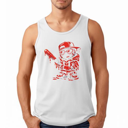 Drippy Baseball Mascot Valentine Heart Glasses Cartoon Men Tank Top - Sportilla