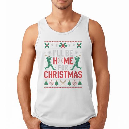 I’Ll Be Home For Christmas Baseball Ugly Sweater Art Men Tank Top - Sportilla