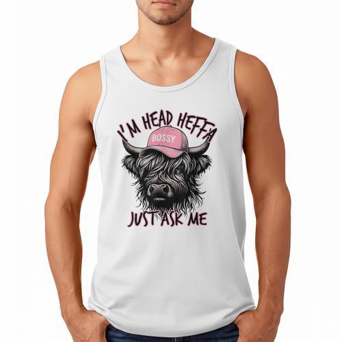 I'm Head Heffa Just Ask Me Bossy Highland Cow Baseball Cap Men Tank Top - Sportilla