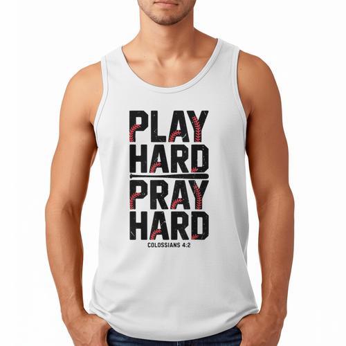 Play Hard Pray Hard Youth Boy Christian Baseball Jesus Men Tank Top - Sportilla